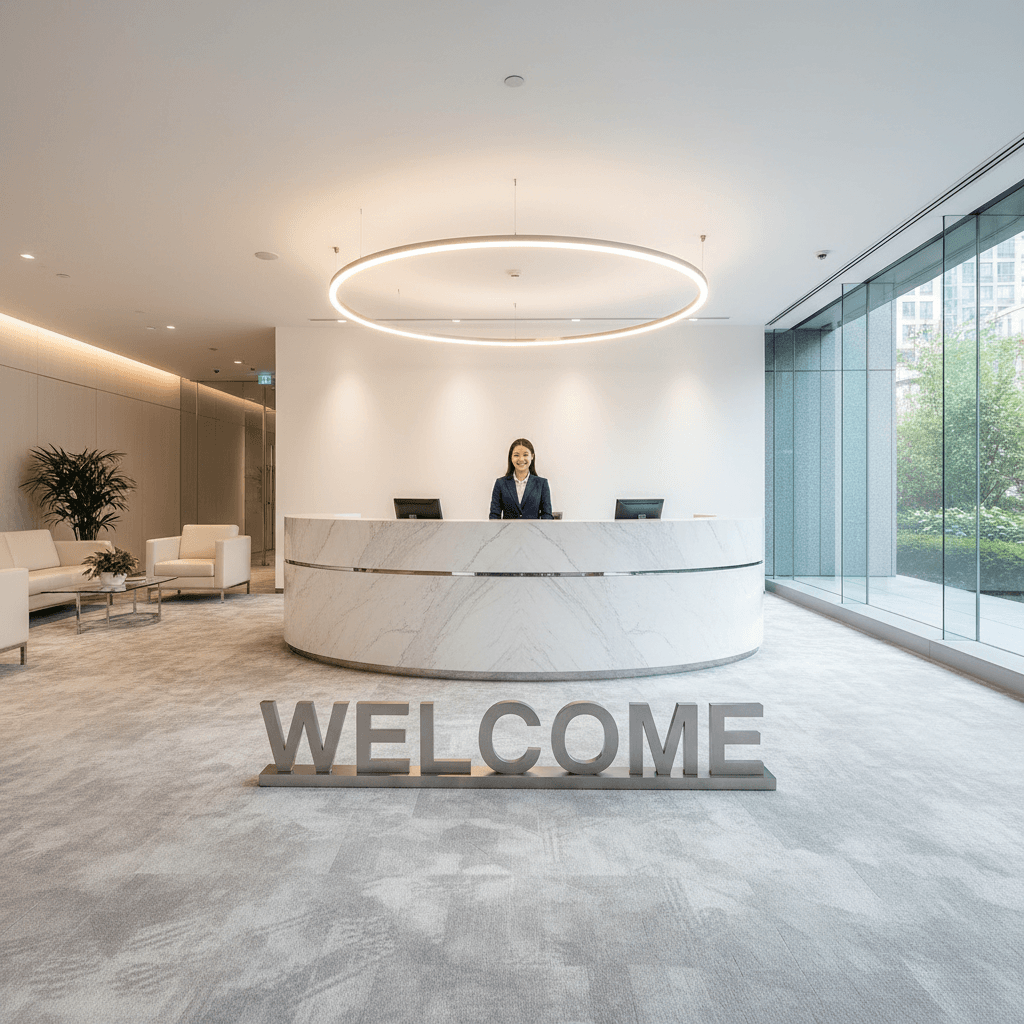 Clean commercial carpet in a bright office lobby