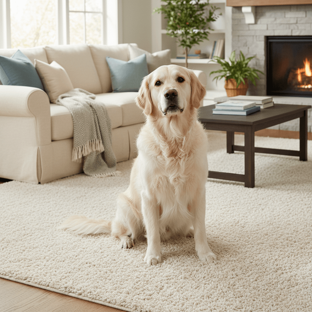 Dog relaxing on a freshly cleaned carpet