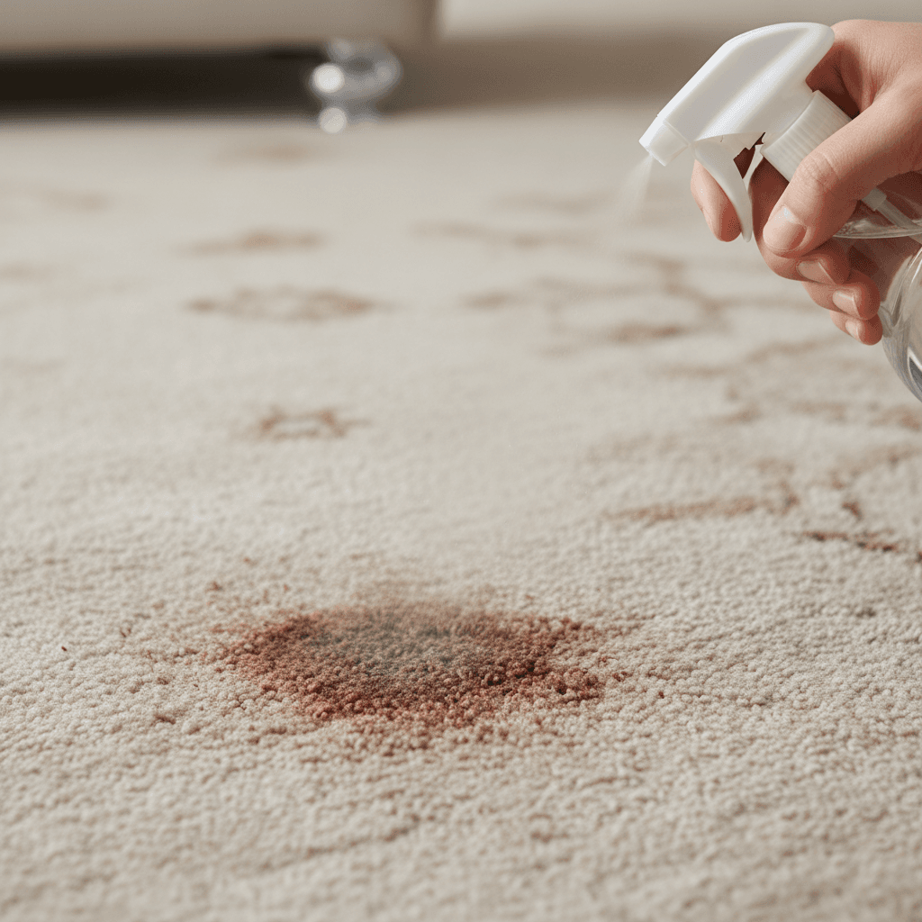 Treatment of a stubborn carpet stain with a spray bottle