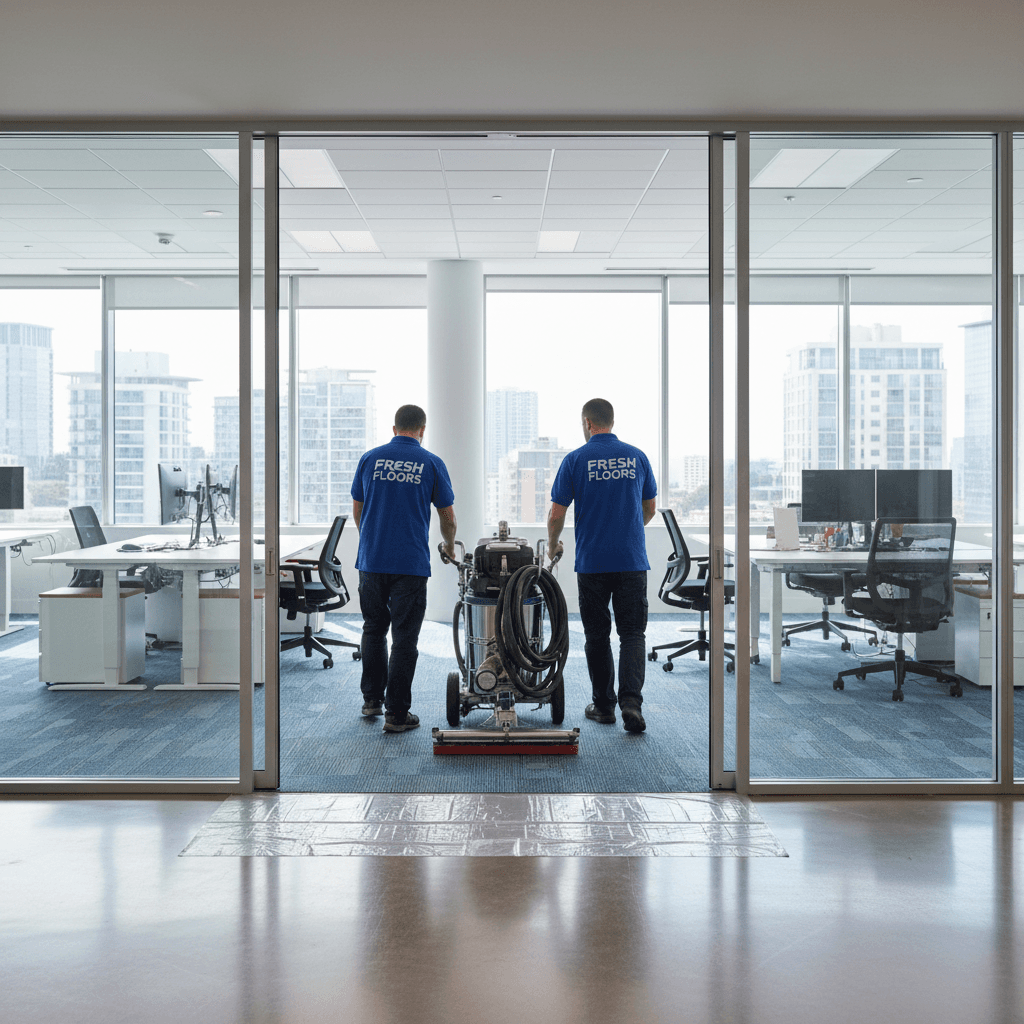 Cleaning carpets in a modern office