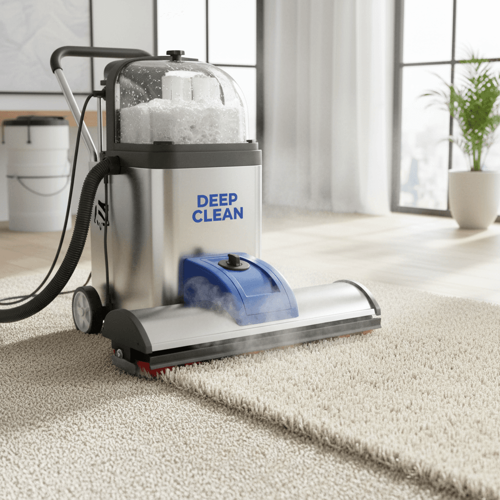 Professional machine refreshing and grooming carpet fibers