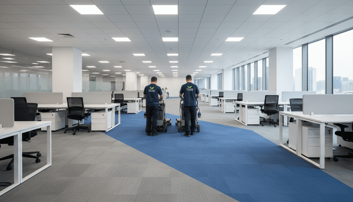 Office carpet being cleaned in a commercial space