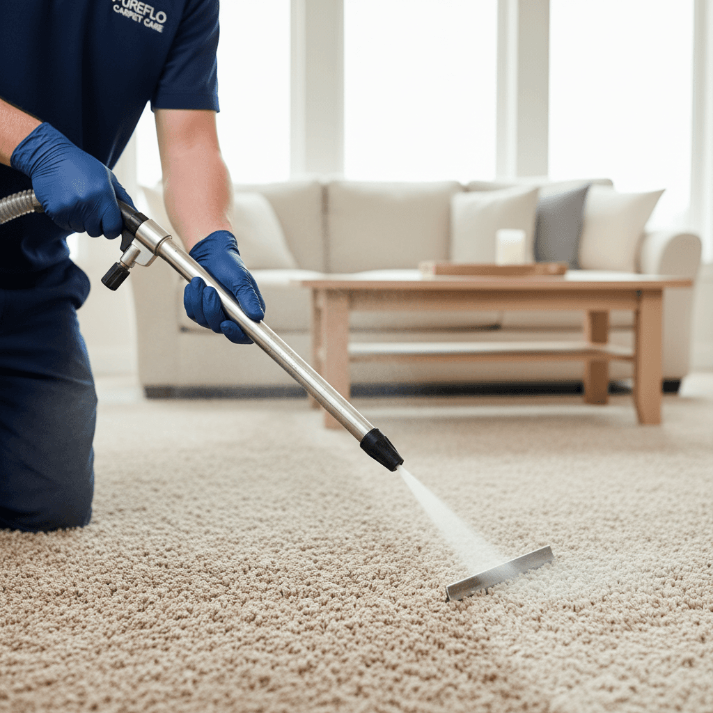 Applying cleaning solution to a stained carpet