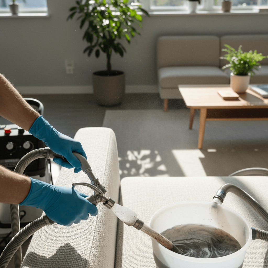 Upholstery cleaning on a fabric sofa