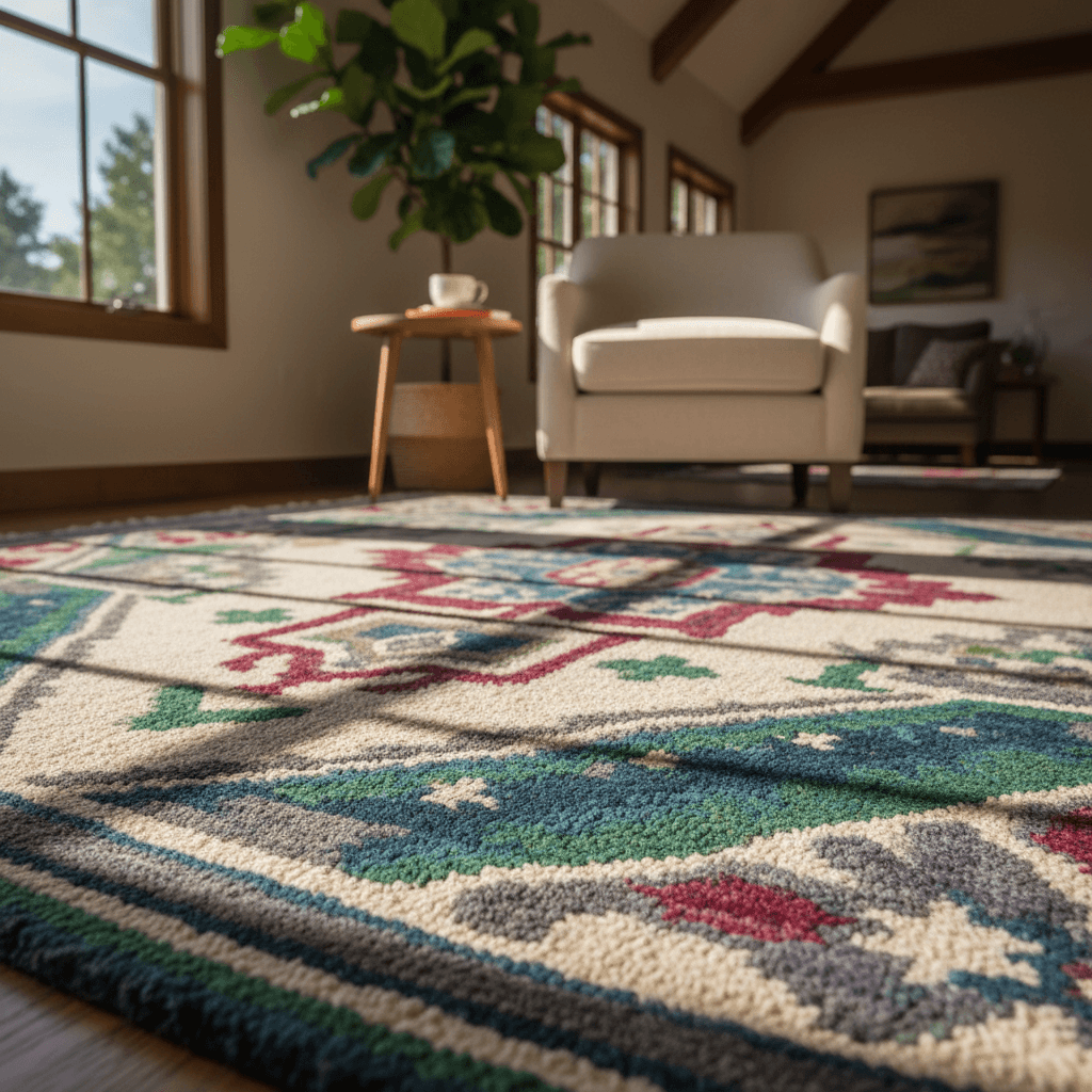 Close-up of soft wool rug texture in cozy home interior