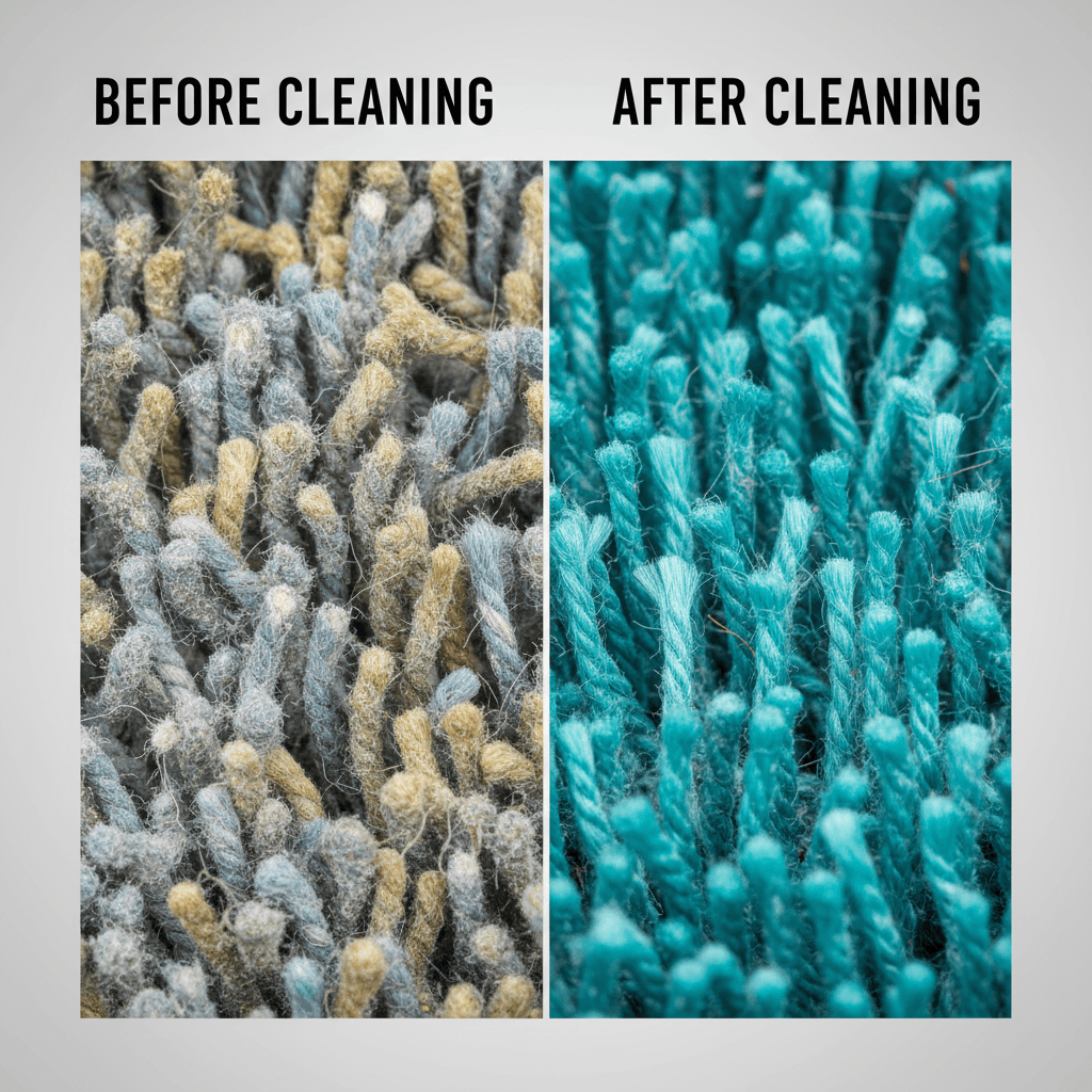 Close-up of freshly cleaned carpet fibers